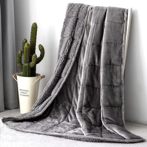 Topblan Gewichtsdecke für Erwachsene 9 kg, 150 x 200 cm, Sherpa-Fleece Gewichtsdecke in einheitlicher Farbe mit kuscheligem Fleece und flauschigem Sherpa für besseren Schlaf, Grau