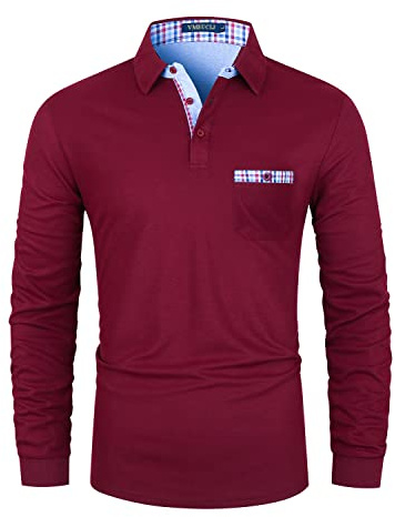 VMSUCIJ Herren Poloshirt Langarm Baumwolle Outdoor Casual Polo Tops Regular Golf T-Shirts