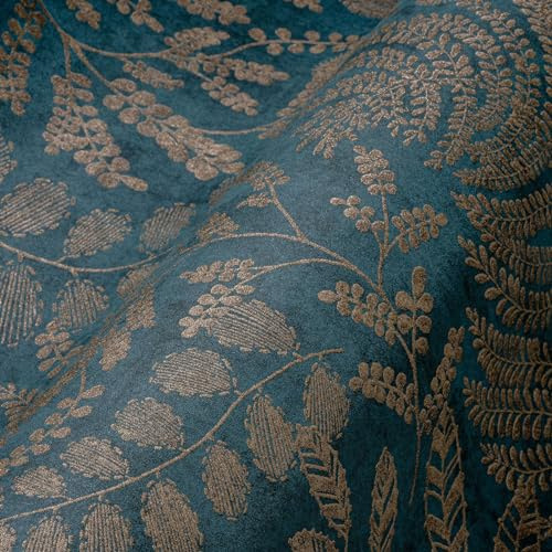 A.S. Création THE BoS Vliestapete mit floralem Muster 0,53 x 10,05 m – Blau, Gold, Türkis – Tapete mit Blättermotiv Made in Germany – 388304