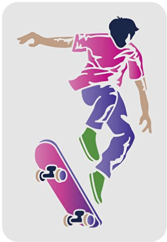 FINGERINSPIRE Skateboarder Schablone 29.7x21cm Mann Und Skateboard Stencil Schablonen Kunststoff Schablonen Skater Dekorationsvorlage, Wiederverwendbar Schablone Hip Hop Street Style Dekoration