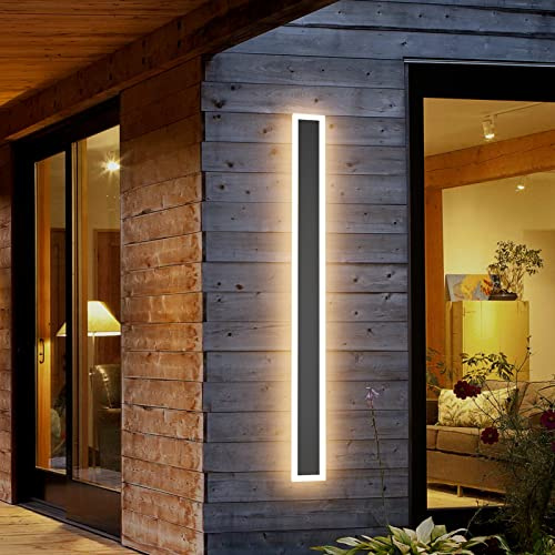 Klighten LED Wandlampe Lange Wandleuchte IP54 Dunkelgrau Wasserdicht Innen und Außenbereich Eisen-Acrylplatte Wandbeleuchtung für Gärten Villa, Terasse, Korridor, Warmweiß 3000K, 100CM/30W