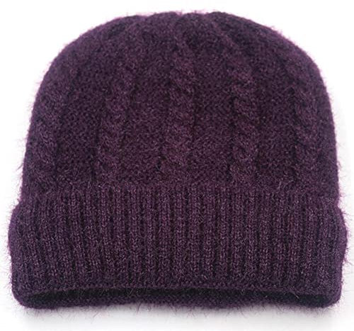 Jingyun Wintermütze für Frauen Weich gefütterte Wintermütze für Erwachsene Ältere Warme Winter-Strick-Schädel-Mütze-Tiefes Violett