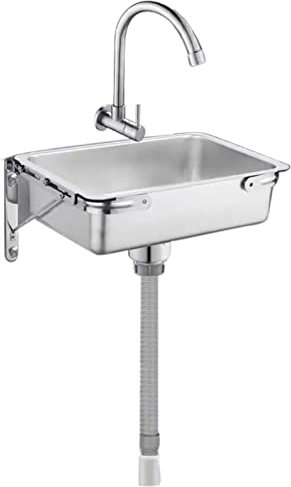 Spültisch Einzelbecken,An Der Wand Befestigtes Edelstahlwaschbecken,mit Abfluss Sieb,Handwaschbecken,mit Wasserhahn,Für Außen, Innen,Küche,Restaurant,Waschküche,Garten,Hotels. ( Size : 37.5x25cm )