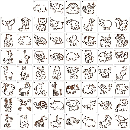 MWOOT 60 Tiermalerei Schablone Niedlich Tiere Painting Stencils,Wiederverwendbare Kunststoff Tiere Schablonen Zum Malen für Kinder,Zeichnung Vorlage für Scrapbooking Leinwand Handwerk(7.6x7.6cm)