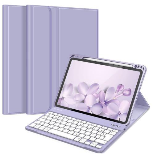 FINTIE Tastatur Hülle für iPad Air 11 Zoll, iPad Air 5./4. Gen 10,9 Zoll | Magnetisch Abnehmbare Deutsches QWERTZ-Layout Bluetooth Tastatur, TPU Rückschale Schutzhülle mit Stifthalter, Violett