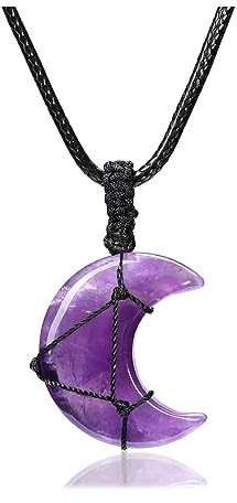 CrystalTears Crystal Moon Necklace for Women Natural Healing Crystal Gemstone Pendant Necklace Adjustable Quartz Crystals Stone Necklaces Jewellery Gift for Women Christmas Birthday