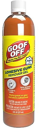 Goof Off Adhesive Gunk Remover, 8 fl. oz., Removes Stickers, Glue, Labels, Tape Residue and Adhesive, Ideal for Hard Surfaces Like Metal, Glass and Non-Acrylic Plastic