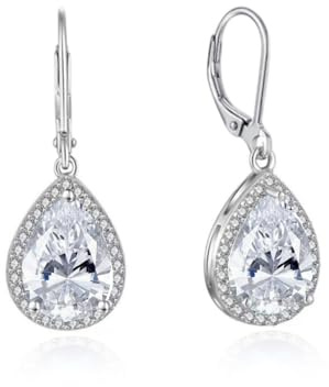 YONVUN Hängen Ohrringe mit Stein Kristall Zirkon Leverback Wassertropfen Ohrhänger Träne ovale Edelstein Rubin Smaragd Saphir Silber Schmuck Set Geschenk für Frau Mutter Tochter Freundin