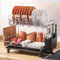 MAJALiS Dish Drainer Rack, 2 Tier Dish Drainer with Drip Tray, Stainless Steel Dish Rack with Utensil Holder, Swivel Spout, Draining Board Rack for Kitchen Counter, Grey