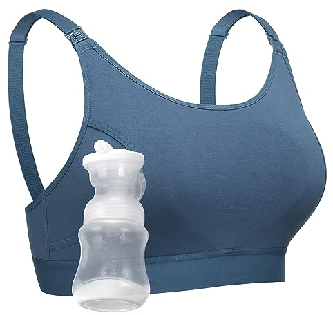 Momcozy Hands Free Pumping Bra, Adjustable Breast-Pumps Holding and Nursing Bra, Suitable for Breastfeeding-Pumps by Lansinoh, Philips Avent, Spectra, Evenflo and More Blue