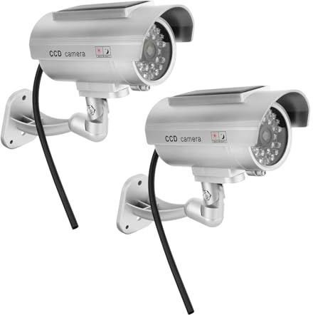 Madlife Garage Lot de 2 alarmes factices pour maison factice à énergie solaire - Pour l'extérieur - Avec capteur de lumière clignotante rouge réaliste et autocollant d'avertissement