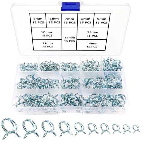 YIXISI 150 Pezzi 5-14mm Morsetti Clip per Tubo Flessibile per Carburante, Fascette per Tubi a Filo Singolo, Morsetti a Molla Fascette Clip, per Moto Scooter ATV (10 Taglie)