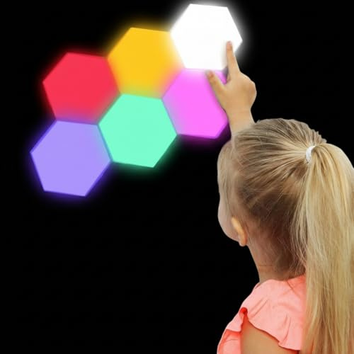 Tujoe Sechseckige Autismus-Lichter, LED-Wandpaneele, berührungsempfindliche Lichter, visuelle Stimulation für Zuhause, Wohnzimmer, Kinderzimmer, Dekoration, Autismus, Geschenk, Erwachsene, 6 Stück
