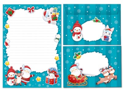 Briefpapier-Set Weihnachten Weihnachtsmann als Briefblock mit Umschlag für Kinder Mädchen Jungen Weihnachtsbriefpapier (Block A5 mit 25 Blätter + 15 Umschläge)