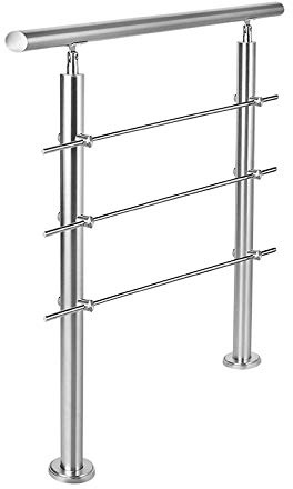 Aufun Corrimano per scale in acciaio inox, ringhiera per scale, interni ed esterni, balcone, parapetto, argento, lunghezza: 80-180 cm, con/senza barre trasversali (80 cm, 3 barre trasversali)