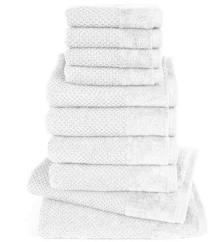 Pure Label Handtuch Set 10tlg 2xDusch 4xHand 4xGäste Weiß | 100% Baumwolle, weich & saugstark - Waschbar bis 60∘C, trocknergeeignet