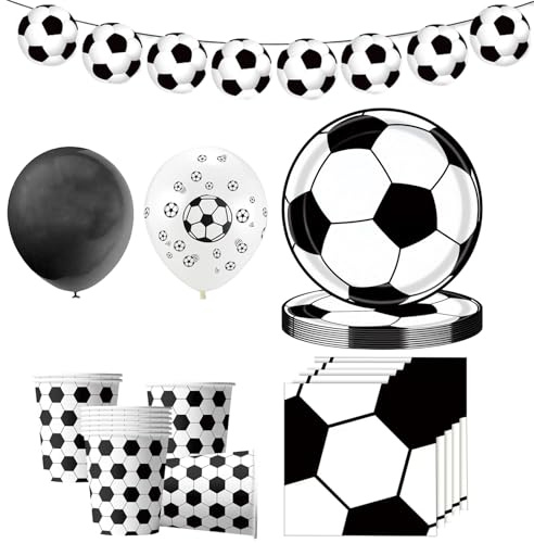 Mitdir 79 piezas de vajilla de fiesta de fútbol blanco y negro de fútbol vajilla de cartón para cumpleaños infantiles decoración de fiesta de fútbol platos de papel para 20 invitados