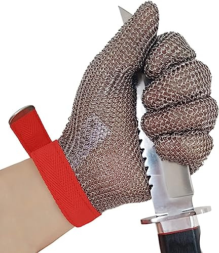 JvFbjLF Gants anti-coupure Gants anti-coupure en métal, gants de travail de sécurité de protection à 9 niveaux, gants de cotte de mailles de coupe de viande d'abattoir de cuisine(S)