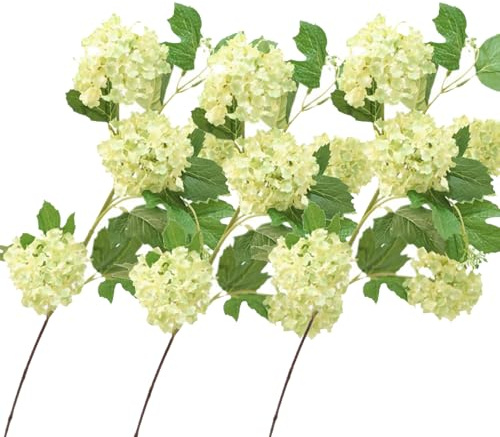 Shirfloral 3Pcs Faux Snowball Hydrangea Branch, 31 Green Artificial Hydrangea Spray with 5 Flower Heads for Indoor Outdoor Wedding Home Table Centerpieces Decor