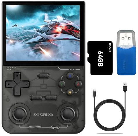 Fiorky K36 Consola de Videojuegos Doble Joystick Fora PSP/MAME/SS/DC/N64 Emulador, Pantalla IPS de 3,5 Pulgadas Consola de Videojuegos Portátil 40+ Emuladores 16000+ Videojuegos Batería de