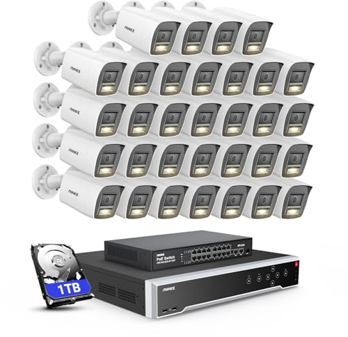 ANNKE 32 canali, 12 MP, H.265 + NVR PoE, set di telecamere di sicurezza IP, 32 pezzi, 4 K/8 MP, fotocamera IP di sicurezza, 24/7 per casa e funzionamento, EXIR, lenti da 4,0 mm (1 TB HDD)