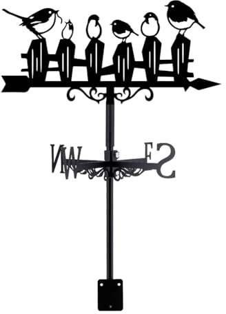 SUPERDANT Paleta meteorológica para pájaros, valla de pájaros, veletas de metal, indicadores de dirección del viento, letreros de metal negro para montaje en techo, granja, exterior, decoración de