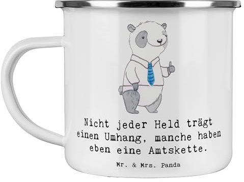 Mr. & Mrs. Panda Camping Emaille Tasse Bürgermeister Held - Geschenk, Verantwortung, Gemeinschaft, Gemeinde, Tasse Emaille, Outdoor Becher,