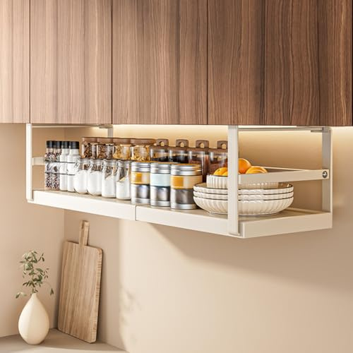 Techigher Hängekorb,Unterregal Aufbewahrungskorb,Hängekorb aus Metall,Regaleinhängekorb Schrankkorb zum Einhängen für Küche Büro Schrank Bad Speisekammer 22cm deep 45-63cm long
