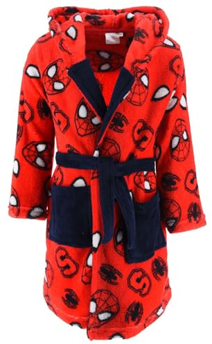 Spiderman Bademantel mit Kapuze | Kinder | Geschenke für Jungen | Spider-Man | Badeponcho Kinder | Handtuch | Morgenmantel kuschelig (DE/NL/SE/PL, Numerisch, 128, Regular, Rot)