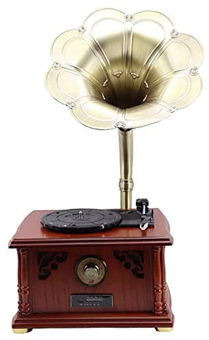 JFNHUTL Tourne-Disque phonographe rétro Haut-Parleur Bluetooth avec Corne en cuivre Tourne-Disque Gramophone Vintage nostalgique en Vinyle pour la décoration de la Maison