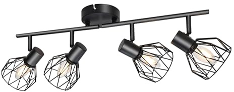 M2 OUTLET Vintage Deckenleuchte RETRO 4-flg E14 | Industrie Retro Design, Verstellbare Lampenköpfe, Smart-Home Kompatibel | Für Wohnzimmer, Home-Office und Gewerberäume