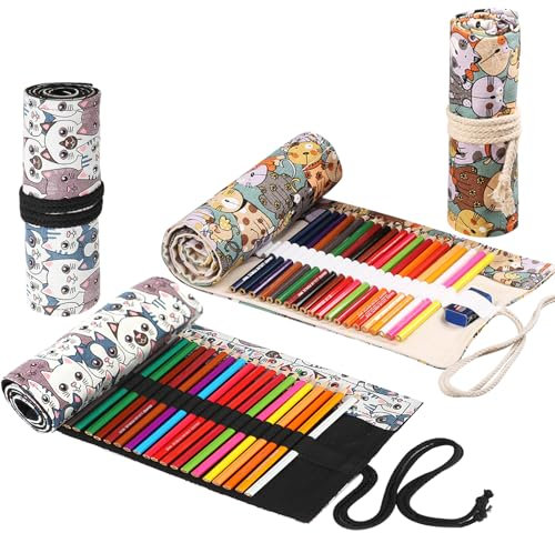 2 Stück Stifterolle Leinwand Stifterolle, Rollmäppchen 36 loch Stifthalter aus Segeltuch Stifte Mäppchen Rolle mit Großem Fassungsvermögen, Tragbare Stifterolle Leer für Buntstifte, Pinsel, Zeichnen