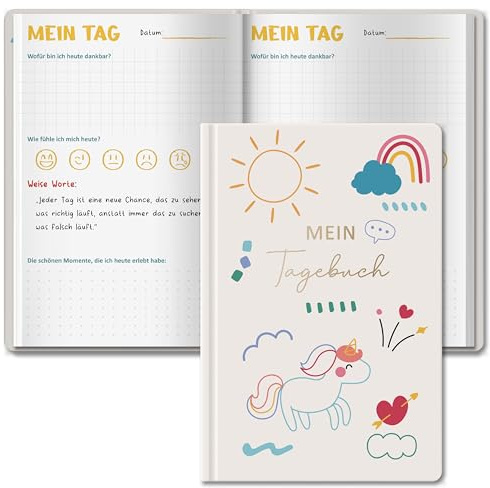 BIROYAL 5-Minuten Gefühlstagebuch Kinder 6-12 Jahre, 24 Wochen Tagebuch Kinder, Gefühle Buch für Dankbarkeit erlernen, Dankbarkeitstagebuch & Achtsamkeitstagebuch für Mädchen & Jungs, ein gutes Gefühl