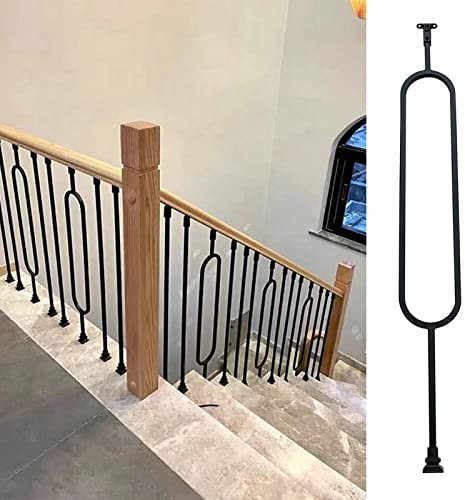 Schwarzes hohles, ovales Treppengeländer mit Sicherheitsgeländer und Schrauben-Kits, für jedes Wetter, vertikale Treppengeländer, Spindeln, Bodenmontage, quadratische Deck-Balustrade (1 Stück, Höhe 75