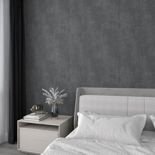 YENHOME Papier Peint Adhesif Mural Gris Foncé 76x300cm Papier Autocollante Industriel Effet Béton Gris Mat Adhesif Décoratif Film pour Meuble Film Vinyle Autocollante Salon Chambre à Dormir Tiroir