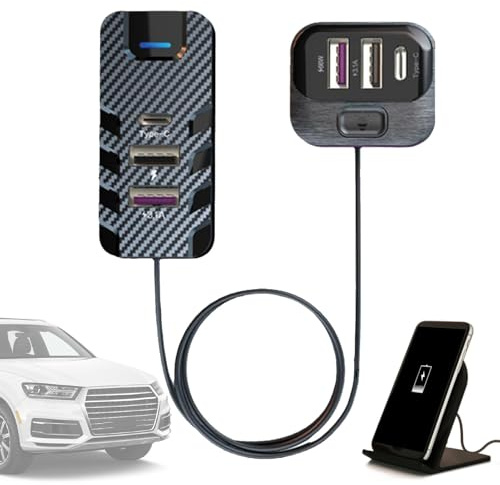 Cargador de teléfono para automóvil: cargador USB multipuerto, puerto de cargador USB con cable de salida | Adaptador de coche DC 12V-24V tipo C para carga eficiente de teléfonos inteligentes