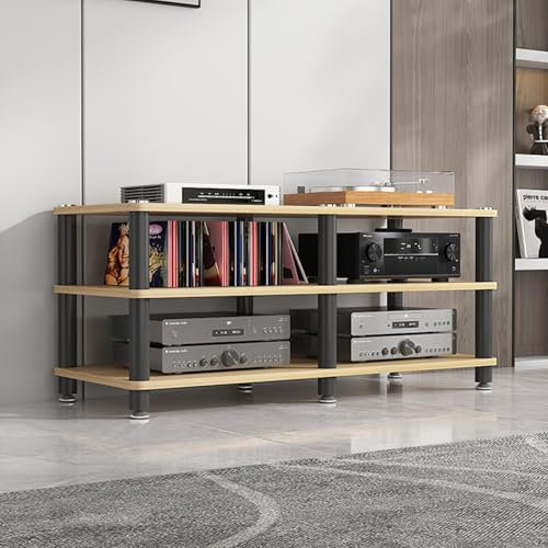 Estante de audio de 4 niveles, torre de audio y video, 70 cm de alto, estante amplificador con tocadiscos extraíbles para DVD/CD, ideal para altavoces, amplificadores, receptores y consolas de juegos