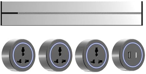 hKjPlvf Rail De Prises avec Adaptateur Universel Amovible à Trois Trous, Prise Murale 8 000 W pour Cuisine Et Bureau, Tableau De CâBlage Coulissant IntéGré, Rail Et 4 Prises,White-75CM