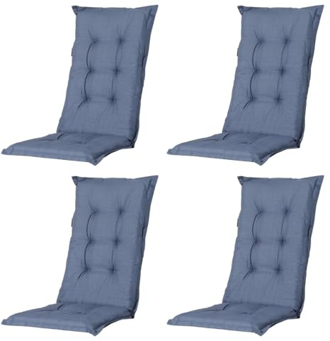 Madison 4er Set Hochlehner Auflagen, Bequeme und Stilvolle Gartenstuhlauflage für Holz-,Stahl-, Oder Kunststoffstühle, Sitzauflage - Indoor/Outdoor Stuhlpolster - Basic Kobalt