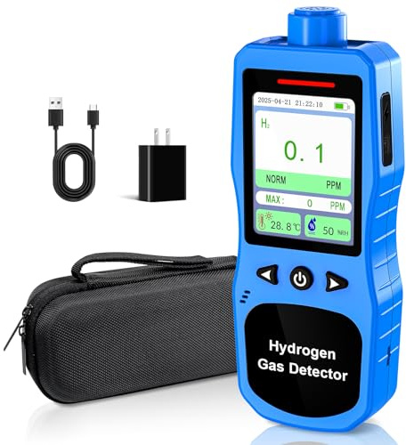 ZYKYCX Hydrogen Gas Detector 0-1000 PPM, 0.1 PPM High Accuracy H2 Monitor with 3 Types Alarm, Rechargeable Hydrogen Meter, Portable H2 Air Quality Meters with Temperature Humidity Tester