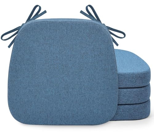 Shinnwa Chair Pads for Dining Chairs Set of 4, Non-Slip Kitchen Chair Cushions with Detachable Straps and Machine Washable Cover, 4 Pack, 17x16x2in, Blue