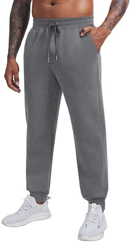PINSPARK Joggingbyxor för män, bomull, sportbyxor, varma träningsbyxor, fleecefodrade sportbyxor, joggingbyxor, fritidsbyxor, sweatbyxor, termobyxor med fickor, vinter, Mörkgrå, M