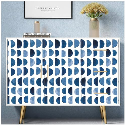 FENTIS Papel Tapiz Autoadhesivo de Vinilo Azul con Parte Trasera Adhesiva Papel Pintado Blanco para Despegar y Pegar Rollos de Papel Tapiz Semicircular para Dormitorio Sala de Estar Baño 44.5x500cm