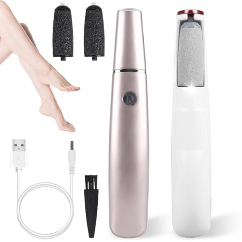 Rimozione calli elettrico con due testine abrasive, strumento elettrico ricaricabile per la cura dei piedi professionale con disco di carta vetrata per la rimozione dei calli (rosa)