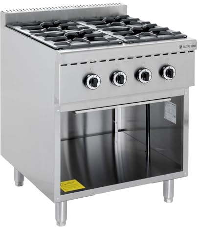 GastroHero Gasherd, 4 Brenner, offener Unterbau, Edelstahl GHBO4B