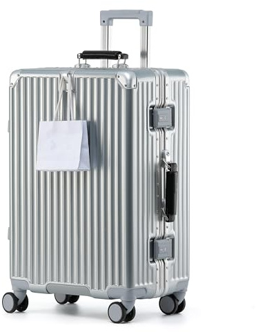 yuweijie Koffer Handgepäck, Koffer & Trolleys - Robuster Alu-Rahmen Suitcase für Reisen, 4 Rollen, TSA Schloss, Silber mit schwarzem Ledergriff, S-58cm