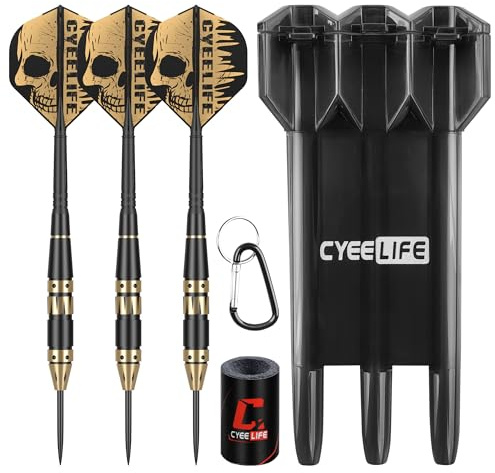 CyeeLife Brass Steel Tip Darts Set 24g,3 Pack Professional Metal Darts Set,Includes Integrated Dart Flights And Shafts,Dart Sharpener and Darts Case
