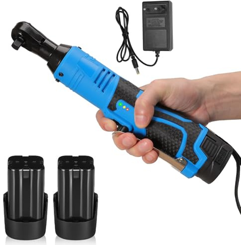UEXEDO Cliquet Electrique 3/8, Clé à Cliquet Sans fil 60FT-LBS(100N.m) 18V Clé à Choc sur Batterie 2 X 4.0Ah, 260 RPM Rechargeable Cle Plate à Cliquet avec Douilles,Barre D'extension, éclairage LED