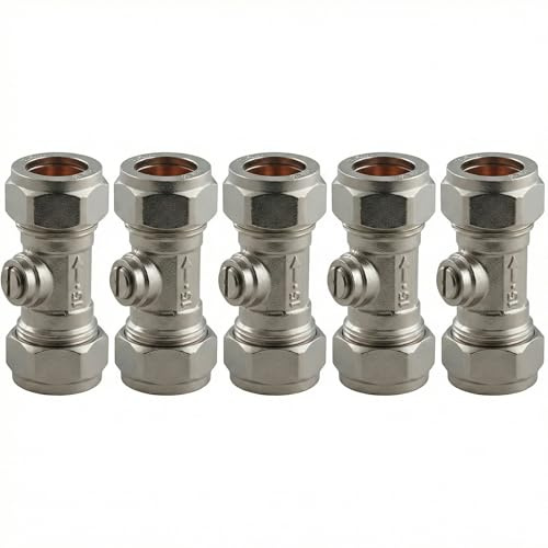 HULTHOR 15mm Isolation Valve Pack, Chrome Compression Shut Off Valves for Copper Pipe Plumbing, Quarter Turn Water Isolation Valves for Taps, Toilets & Appliances (5)