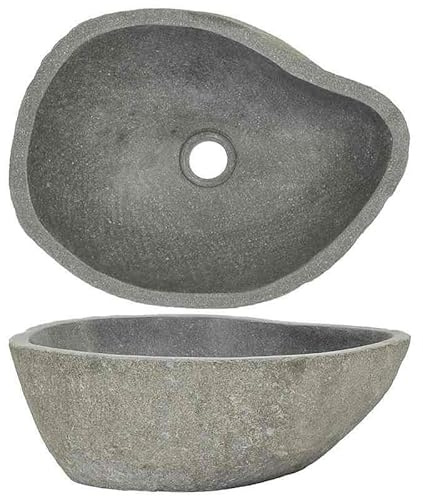 Lavandino in pietra di fiume ovale (37-46) x (29-36) cm - Lavabo moderno da bagno, durevole e impermeabile per bagno e WC degli ospiti